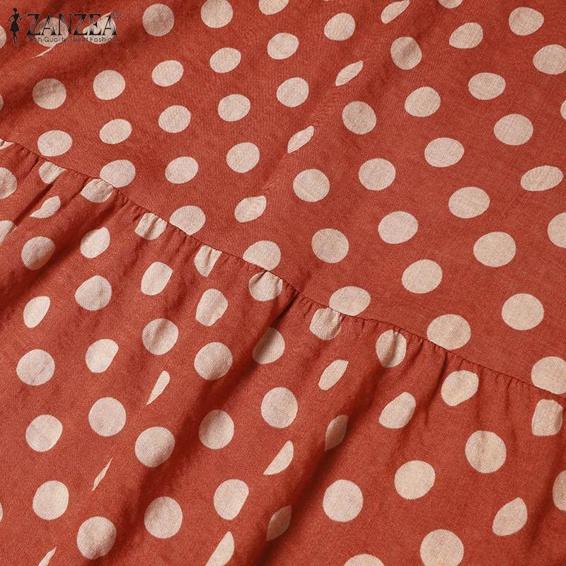 ZANZEA Women Casual O-neck Sleeveless Polka Dot Print Long Dress