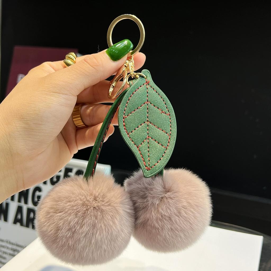 Echtes Rexkaninchenfell Kirsch Auto Schlüsselanhänger Anhänger Internet-Berühmtheiten Ins Niedlicher Pompon Taschenanhänger Geburtstagsgeschenk