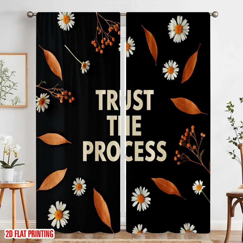 2pcs 2D Flat Printing Party Curtains TRUST THE PROCESS 100% Polyester Fabric Without Electricity Festive Wall Decor for Gold