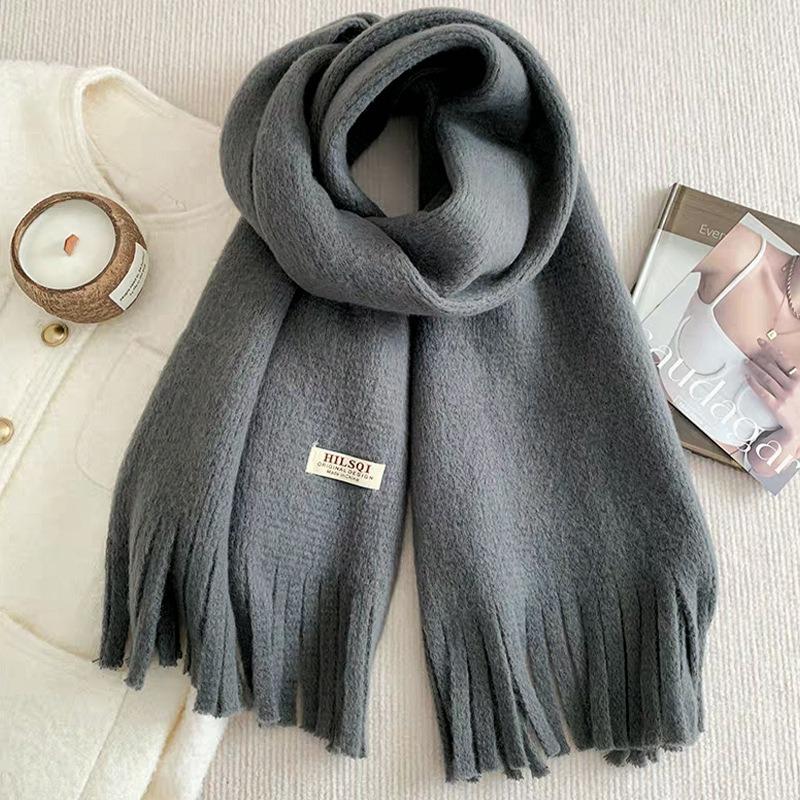 Imitation cashmere cloth label knitted scarf women's autumn and winter thickened warm versatile student couple wool circumference