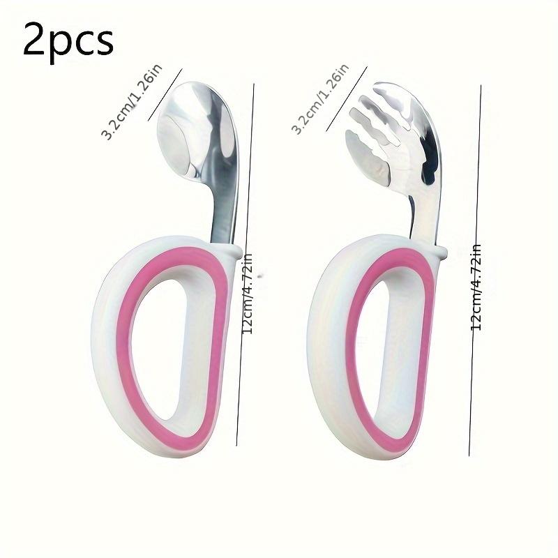 

Набор из 2 шт. 1 коробка 304 самокормящая ложка и вилка с ручкой из нержавеющей стали, простое обучение и тренировка для дома и путешествий 2pcs