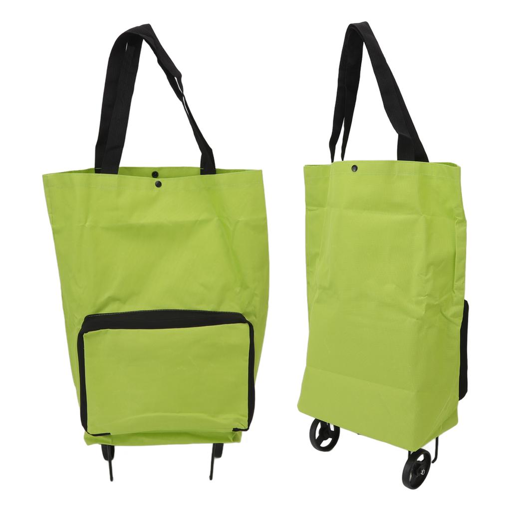 Foldable Shopping Cart with Wheels Multifunctional Fabric Storage Bag Portable Shopping Bag Green