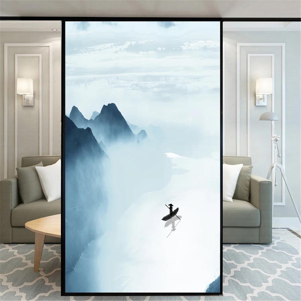 

Static Cling Privacy Window Film Decorative Ink Landscape Window Treatments Window Coverings Glass Sticker for Home (as the picture,40x60cm WxH)