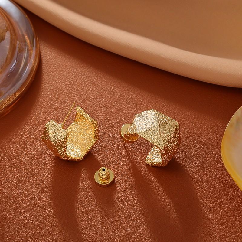 Geometric Irregular Matte Gold Earrings Women Sterling Post Copper Base Real Plated Fashion Statement