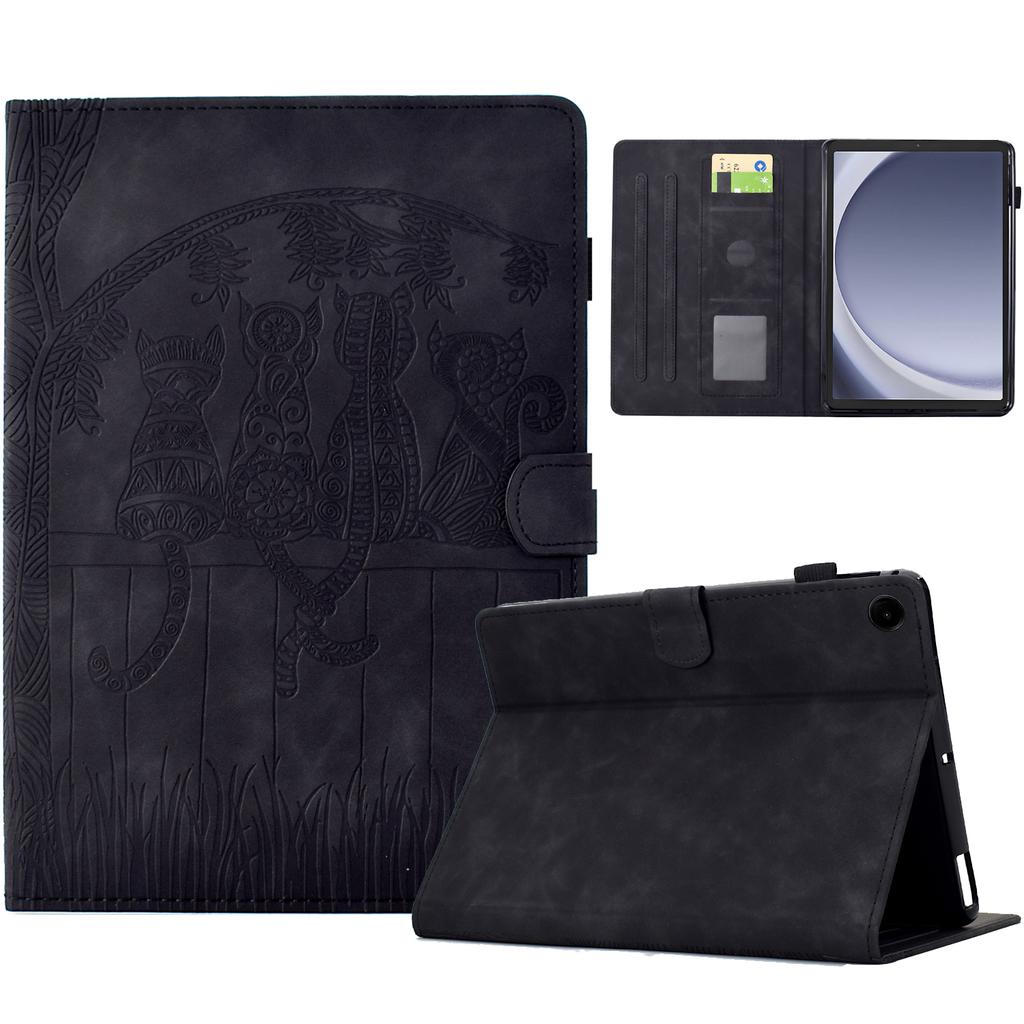 For Samsung Galaxy Tab A9 Case Cats Imprinted PU Leather Card Slots Tablet Cover