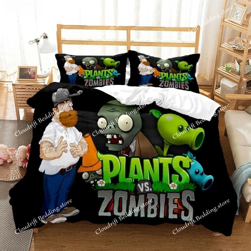 Plants Vs Bedding Sets Zombie US Europe UK Size Quilt Cartoon Bed Cover Duvet Cover Pillow Case Adult Children
