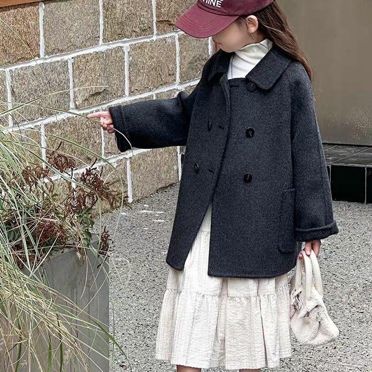 Girls' Double-Faced Wool Coat: Fall/Winter Casual Children's Wool Coat