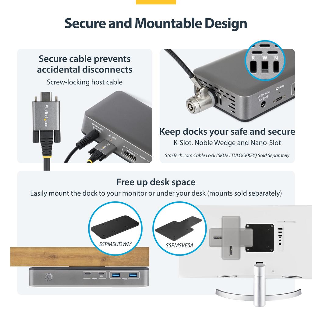 StarTech Docking Dual USB für Windows USB-C Station, Monitor, 4K60Hz, DP, 100W, Hub, LAN, (201N-USBC-DOCK)