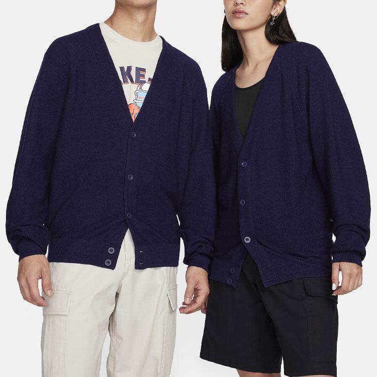 Nike Solid Color Loose Fit Single-Breasted Long Sleeve Knit Sweater Unisex Sweater Ink-Blue FQ0516-555