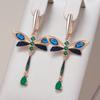 Blaue Natürliche Zirkon Libellen Hängeohrringe für Frauen Roségold und Schwarzgold Farbe Vintage Täglicher Feinschmuck