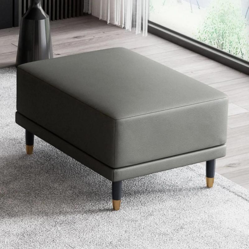 Faux Leather Ottoman Stool with Solid Wood Base, Modern Footrest for Living Room, Adjustable Padded Step Stool Shoe Bench