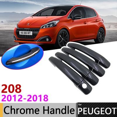 Black Carbon Fiber Exterior Door Handle Cover for Peugeot 208 2012~2018 2015 2016 2017 Car Accessories Stickers Trim Set Chrome