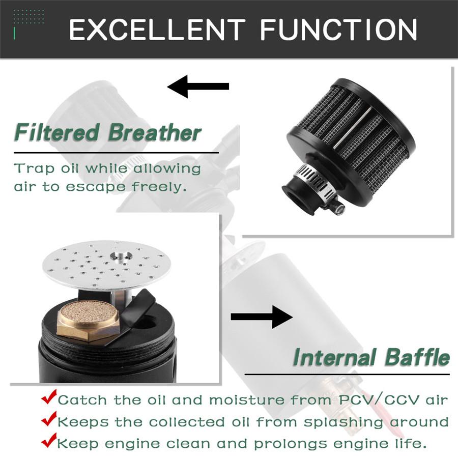 Oil Reservoir Catch Can Tank with Drain Valve Breather Universal 3-Port