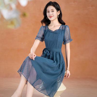 Women's Polka Dot Chiffon A-line Midi Dress