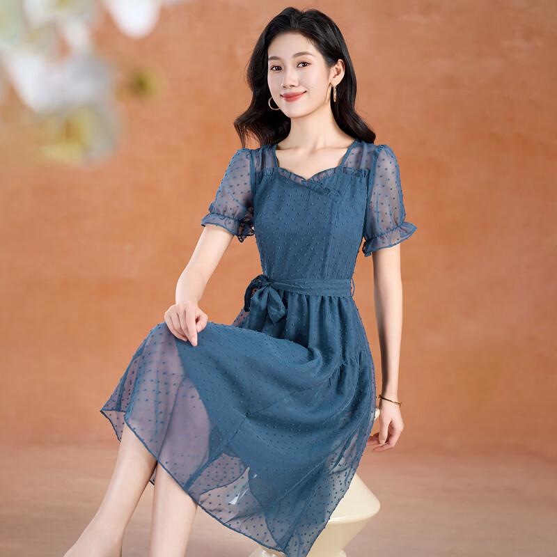 Women s Polka Dot Chiffon A-line Midi Dress 2XL