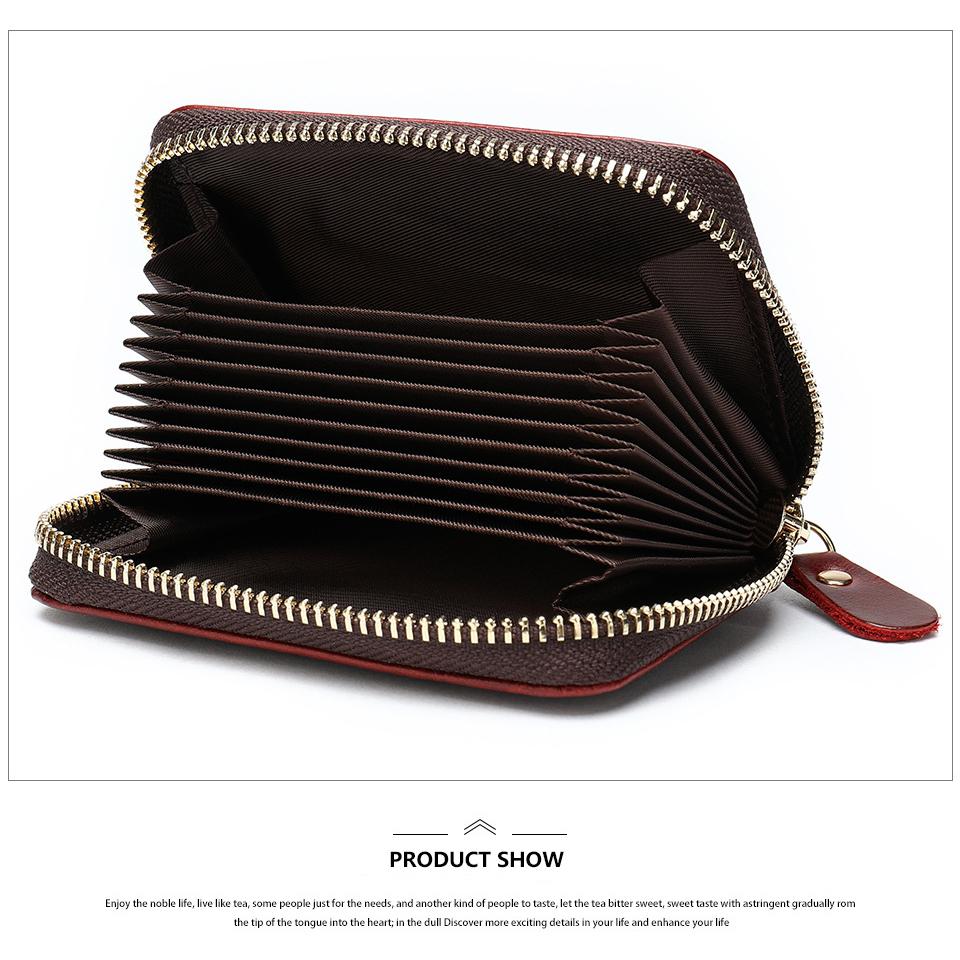 Genuine Leather Card Holder Zipper ID Credit Card RFID Blocking Slim Mini Wallet Organ Card Bag