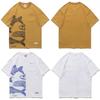 Japanese Cotton T-shirts Mackerel Print Patchwork Tees Summer Oversized O-neck Short Sleeve Casual Shirts Men Clothing