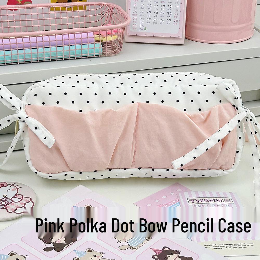 

Korean Style Bow Polka Dot Pencil Case - Large Capacity, Cute Stationery Box for Students