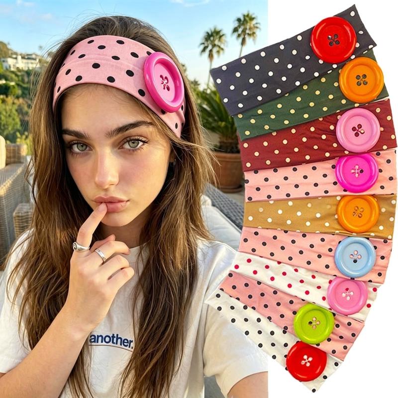 Summer Dopamine Large Button Wave Dot Headband Fashionable Ins Style Elastic Headband Colorful Hair Accessories For Women Girls