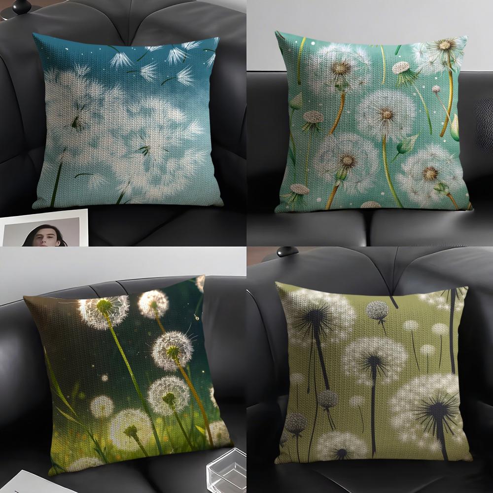 Dandelion Fashion Cushion Cover Natural Linen Organic Fabric DoubleSided Printing Sofa Home Decor Gift Pillow Case