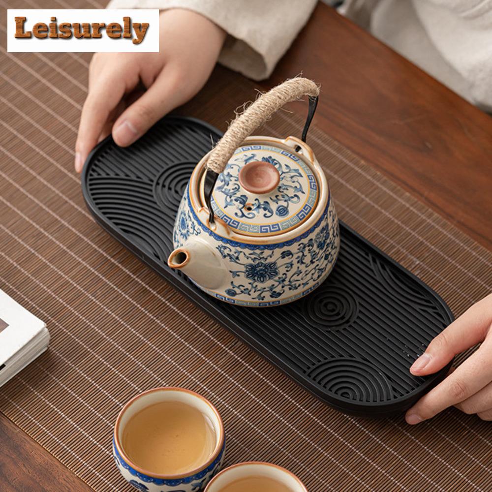 Blue and White Ru Kiln Enamel Colored Tea Set Complete Set Japanese Tea Ceremony Set Teapot and Tea Cup Set Tea Set Decoration