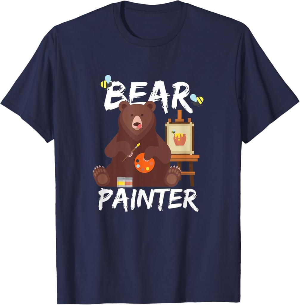 Bear Painter Funny Art Lover Graphic Tee Casual Cotton Short Sleeve TShirt for Men