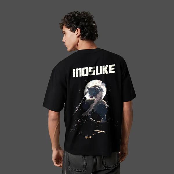 Demon Slayer Anime Inosuke Oversized Black Tshirt Men and Women Breathable High Quality Y2K Short Sleeve Summer Tshirt