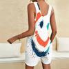 Women Plus Size Sleeveless Scoop Neck Abstract Leaf Print Loose Short Romper With Patch Pockets