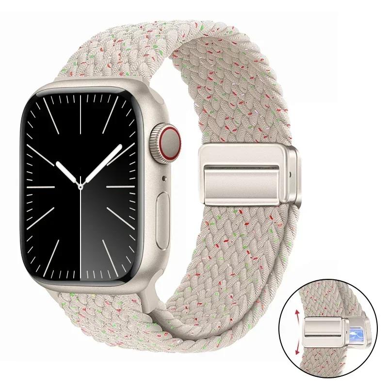 Magnetic Braided Loop Strap For Apple Watch Band 45mm 41mm 44mm 42mm 46mm Ultra 3 49mm Nylon Bracelet iWatch 11 10 9 8 7 6 5 SE
