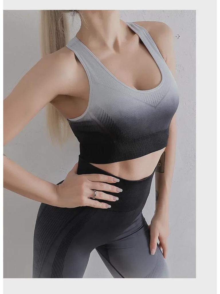 Farbverlauf Schnelltrocknendes Nylon Trainingsset: Sexy enges Sporttop & Yogahose