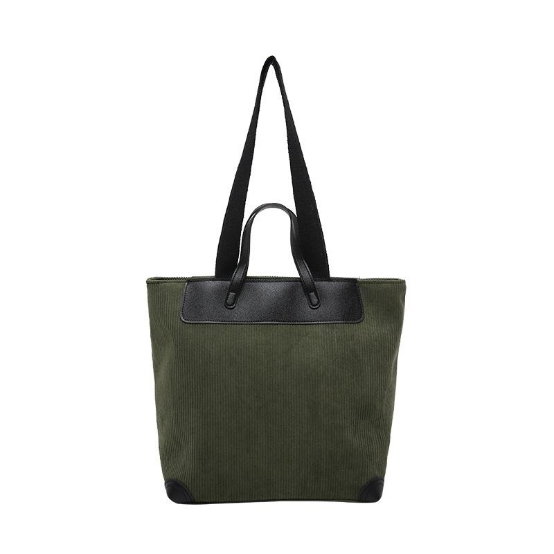 Large-capacity casual portable women's bag, simple corduroy solid color shoulder bag, fashionable trendy and messenger tote bag.