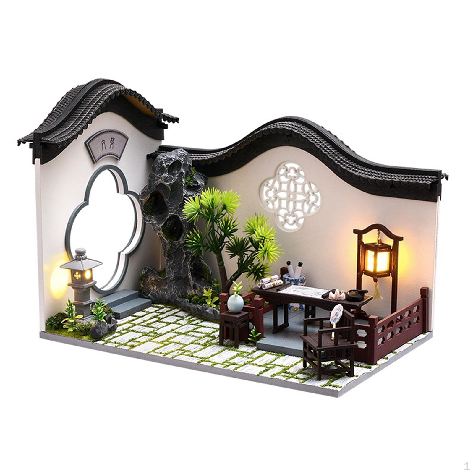 

Miniature Case with Dustproof Cover Adults Puzzle Chinese Architecture Backyard Building Toys Calligraphy