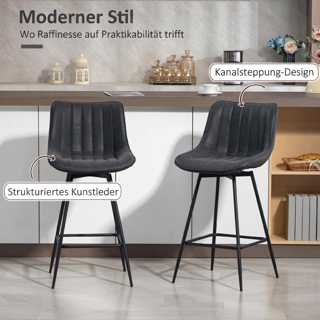 Bar Stools Set of 2, 68 cm Swivel Counter Stools with Backrest for Kitchen Island, Dining Room, Black
