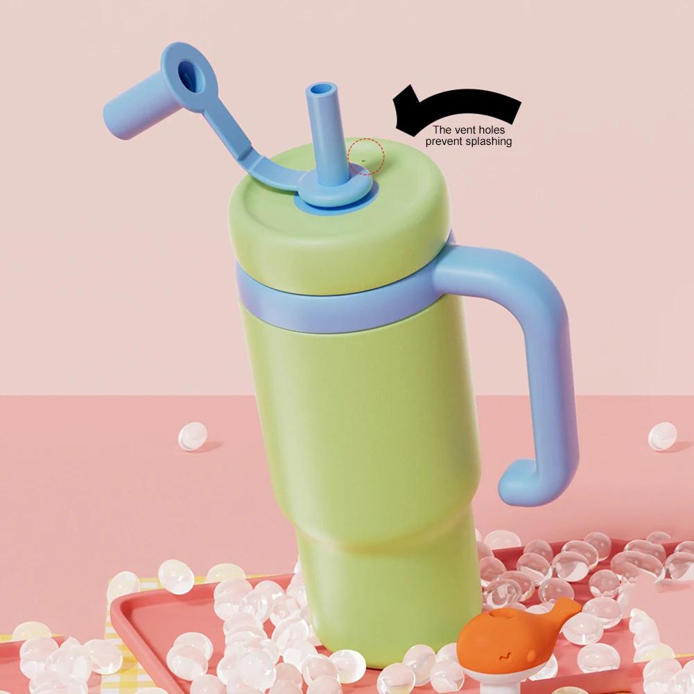 710ML Stainless Steel Whale Fountain Tumbler with Handle with Straw Drinking Cup Leak Proof Vacuum Cup for Baby Teens and Adults