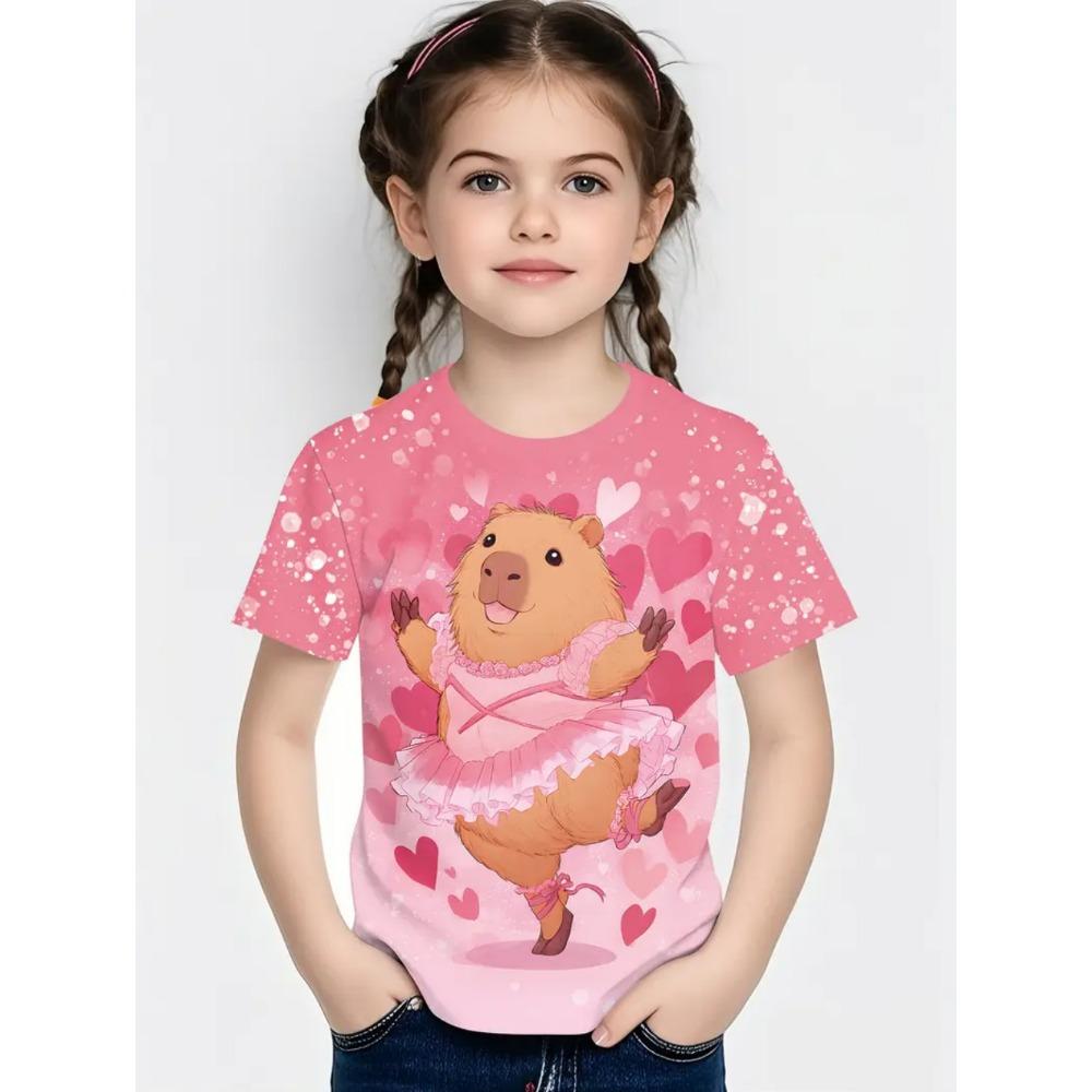 Summer T-Shirts for Girls Fashion Capybara Kids Clothes Girls Clothes Cute Cartoon Print Girl Tees Tops Child T-Shirt