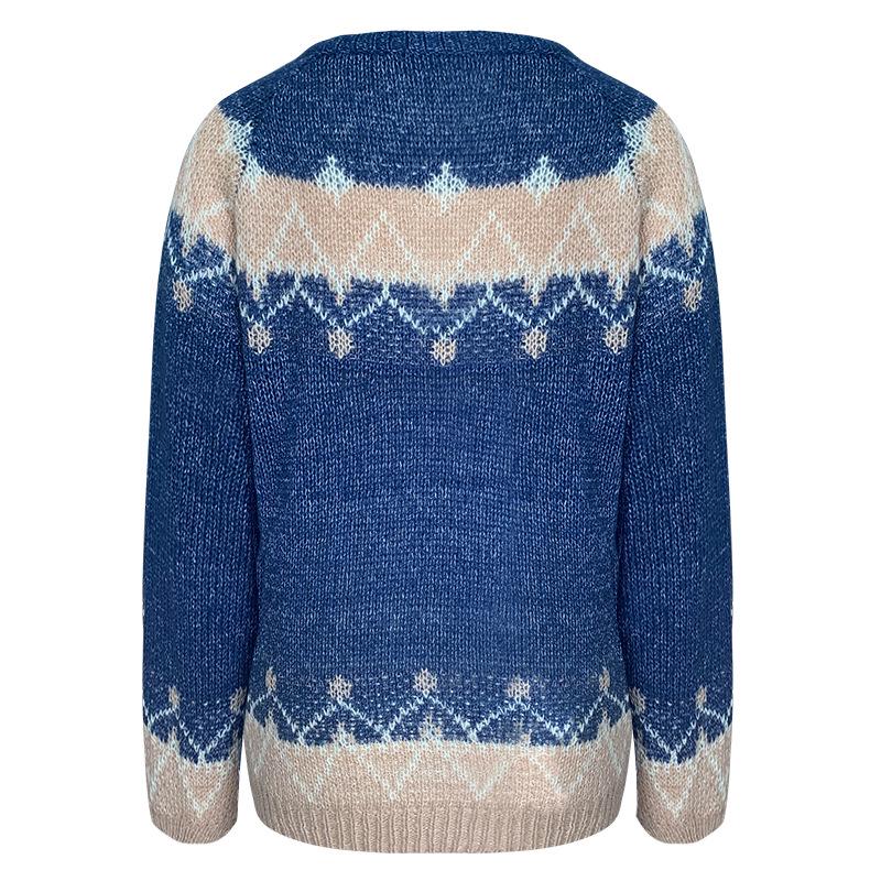 2020 Women's Autumn/Winter Casual Loose Mohair Chunky Knit Jacquard Sweater