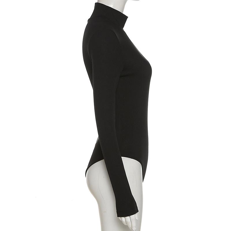 New Fashion Elegant Long Sleeve Women's Jumpsuits Single Shoulder Stand Sexy Rompers Women Bodysuits Streetwear Slim Fit Solid Ladies Jumpsuit 26141
