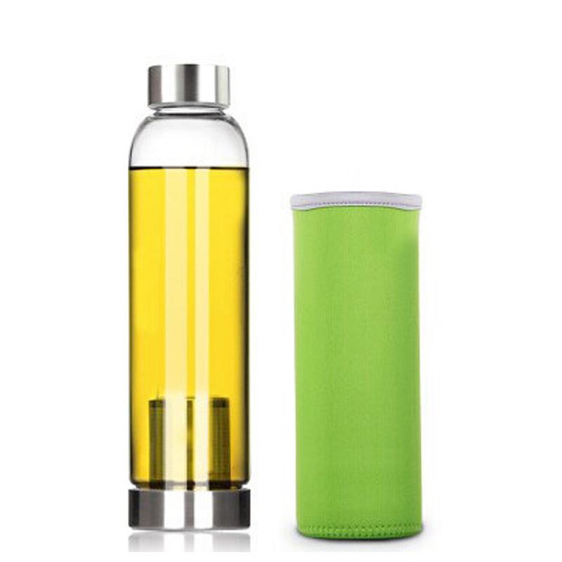 550ml Glass Water Bottle BPA Free High Temperature Resistant Glass Sport Water Bottle With Tea Infuser Nylon Sleeve Protect