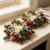 2pcs Artificial Candle Ring Candlestick, with Red Berries And Pine Cones Baby's Breath, for Home, Christmas, Tabletop Decoration Candle Holder