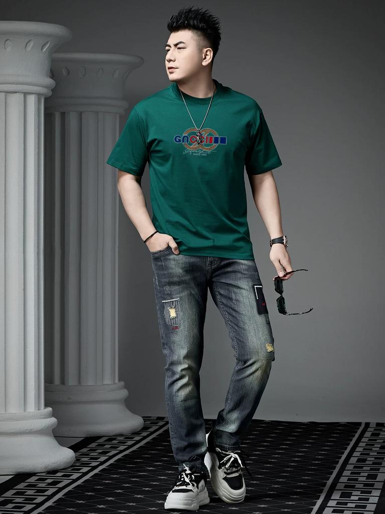 European Style 2025 New Short-Sleeve T-Shirt for Men, Trendy Brand with Printed Rhinestones, Summer Loose Casual Top