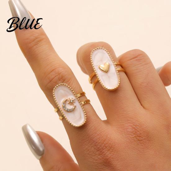 Adjustable Double-ring Opening Ring Finger Oval Design Enamel Process Women