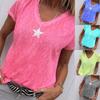 Stylish Women V-neck T-shirt Casual Loose Star Summer Shirts Solid Short Sleeve Perfect For Outdoor Activities