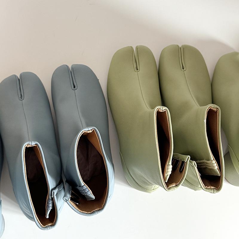 Brand Design Tabi Boots Split Toe Chunky High Heel Women Boots Leather  Mujer Fashion Autumn Women Shoes Botas Mujer