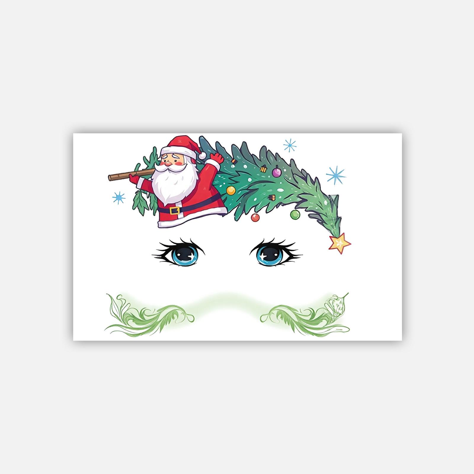 Christmas Makeup Tattoo Sticker Cartoon Cute Santa Claus Temporary Face Decoration Tattoo Sticker 19*12