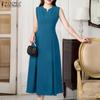 ZANZEA Womens Summer Casual V-Neck Solid Color Sleeveless Dress