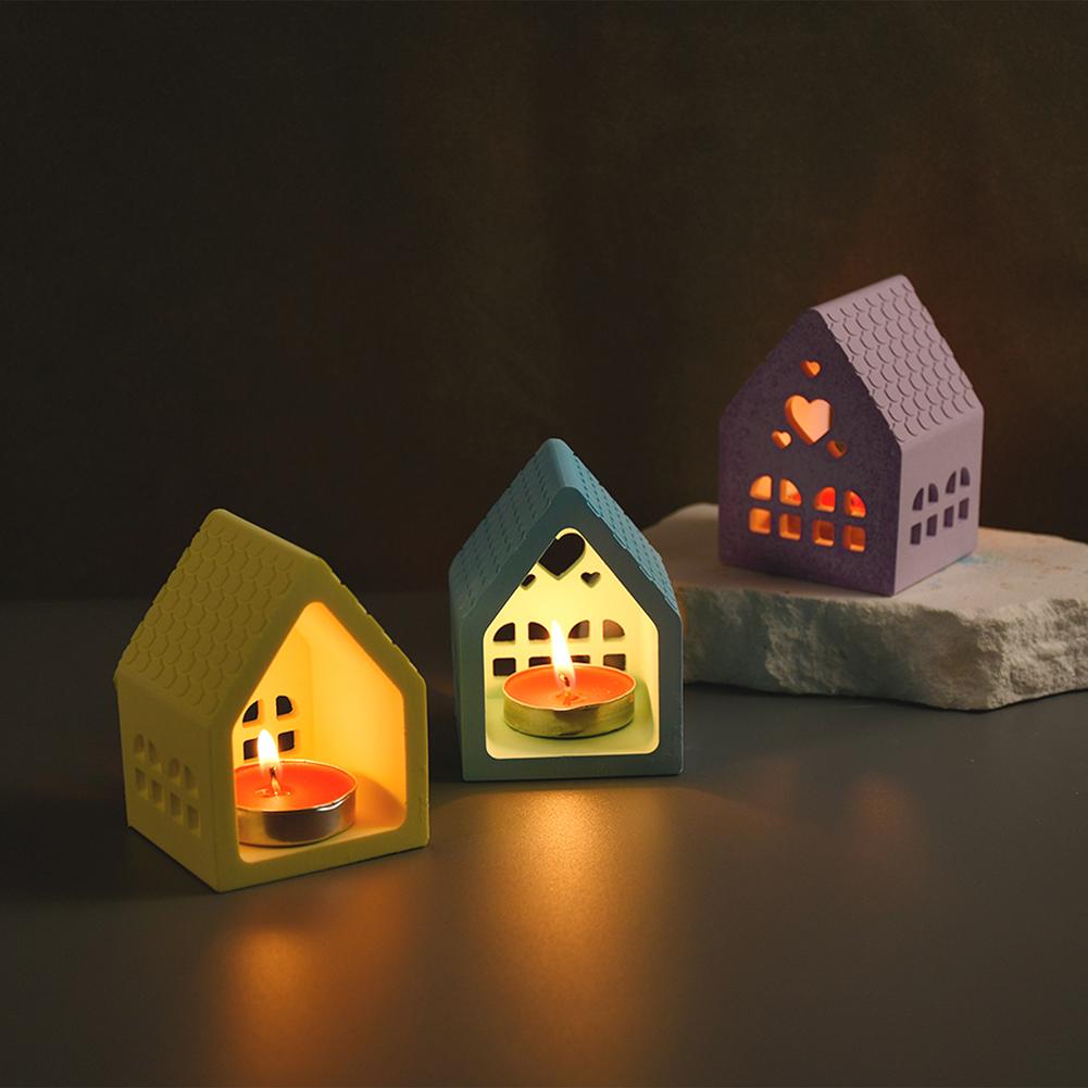 Chrsitmas House Shaped Candle Holder 3D Silicone Moulds Xmas Ornament Reusable Handicraft Mold Candlestick Table Decorations