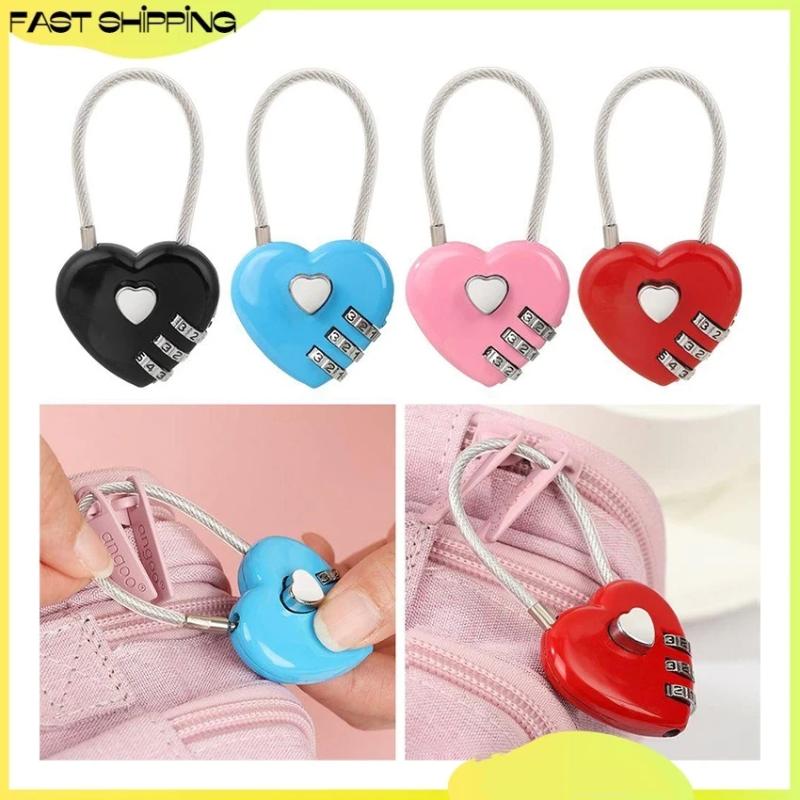 Resettable 3-Digit Padlock Heart Password Padlock Outdoor Luggage Code Padlock Valentine'S Day Gift