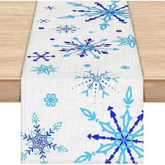 Labeol Snowflake Table Runner, 72x13 Inch White and Gold Christmas Table Runner for Christmas Party Kitchen Dinner Decor (Gold)