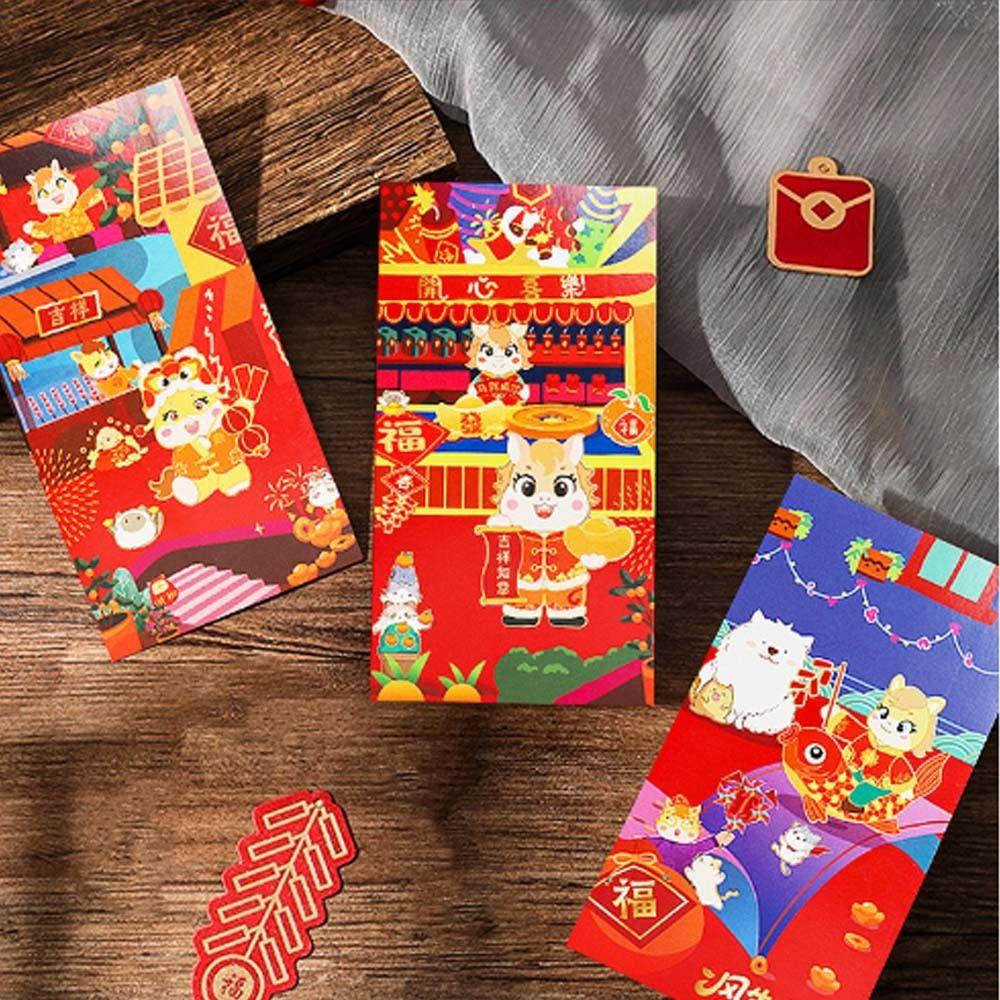 6pcs Cartoon Red Envelope Traditional Red Pocket 2026 Horse Year Money Envelope  Spring Festival