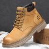 Men's High-Top Warm Genuine Leather Martin Boots - Yellow, Casual Outdoor Hiking & British Work Style for Autumn/Winter